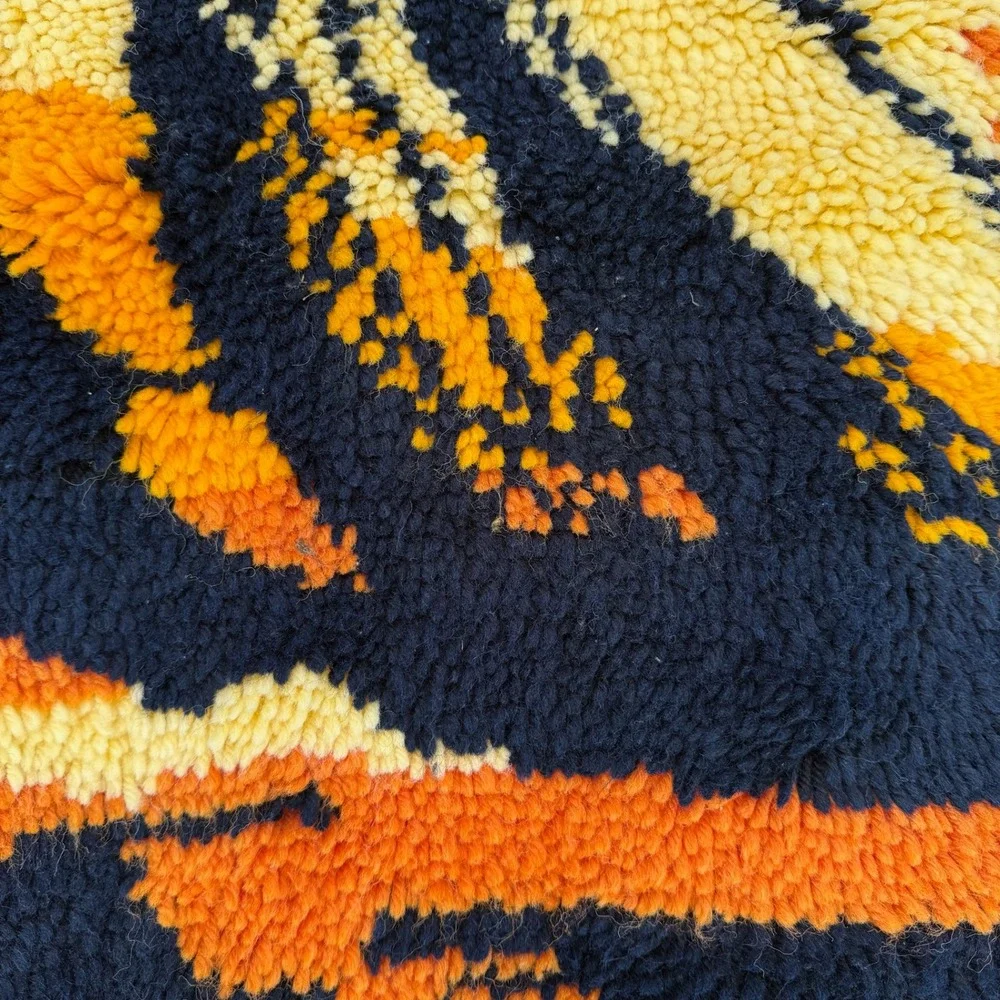 Vintage Latch Hook Rug 35x24 Orange Sailboat Sunset Retro 70s Wall Hanging